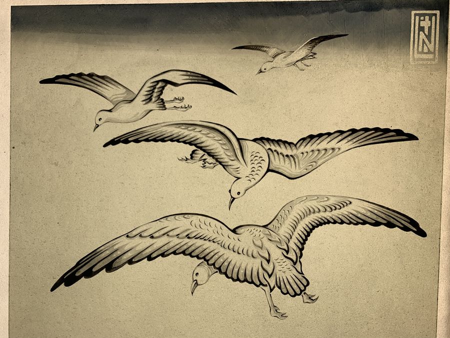 Bord de mer — détail du carton préparatoire, vagues et mouette